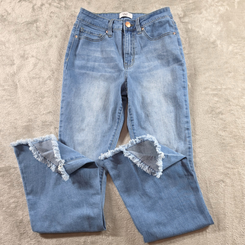 YMI Super Flare Jeans Womens 5/27 Long High Rise Distressed Raw Hem